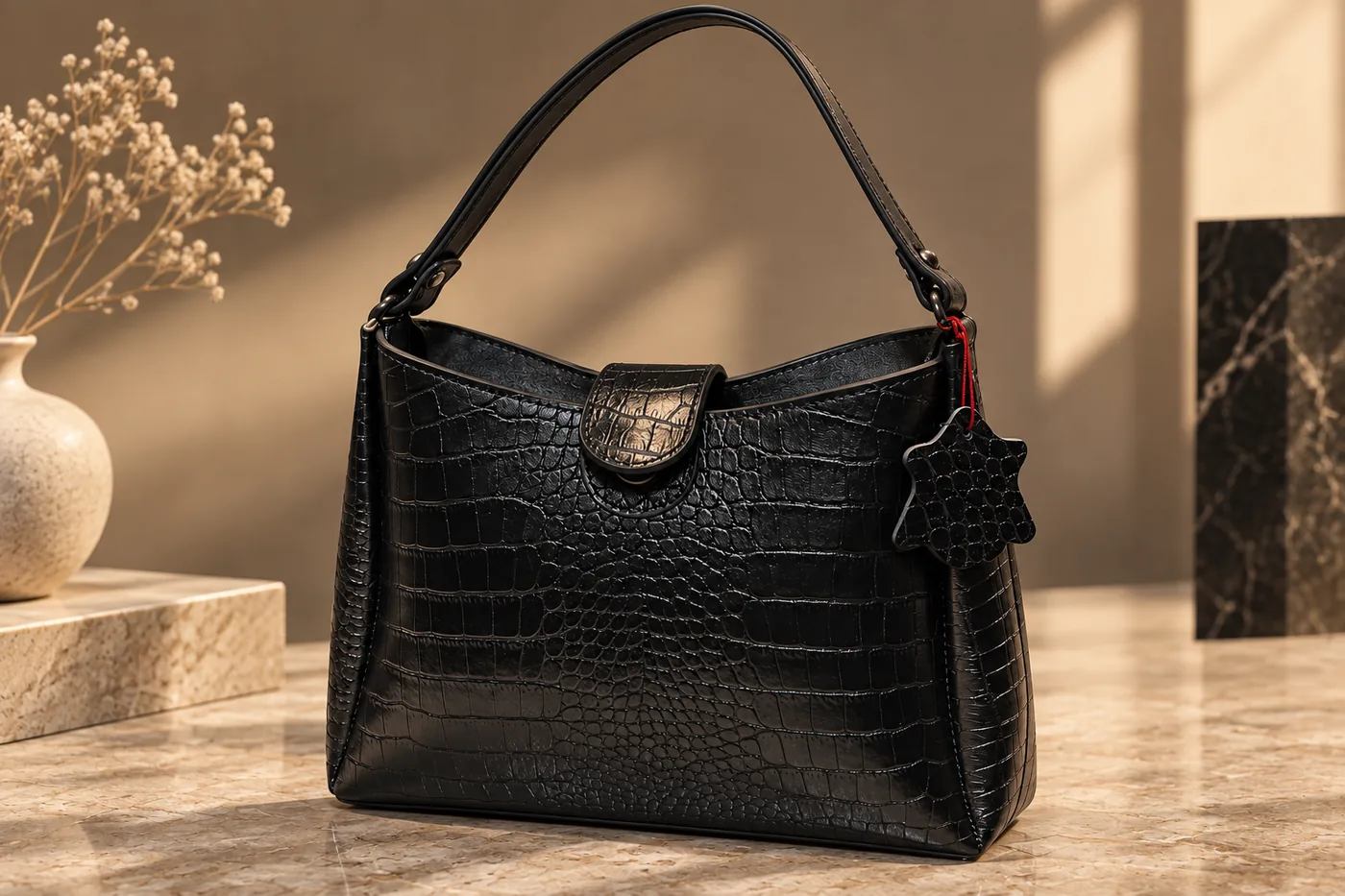 Black leather tote